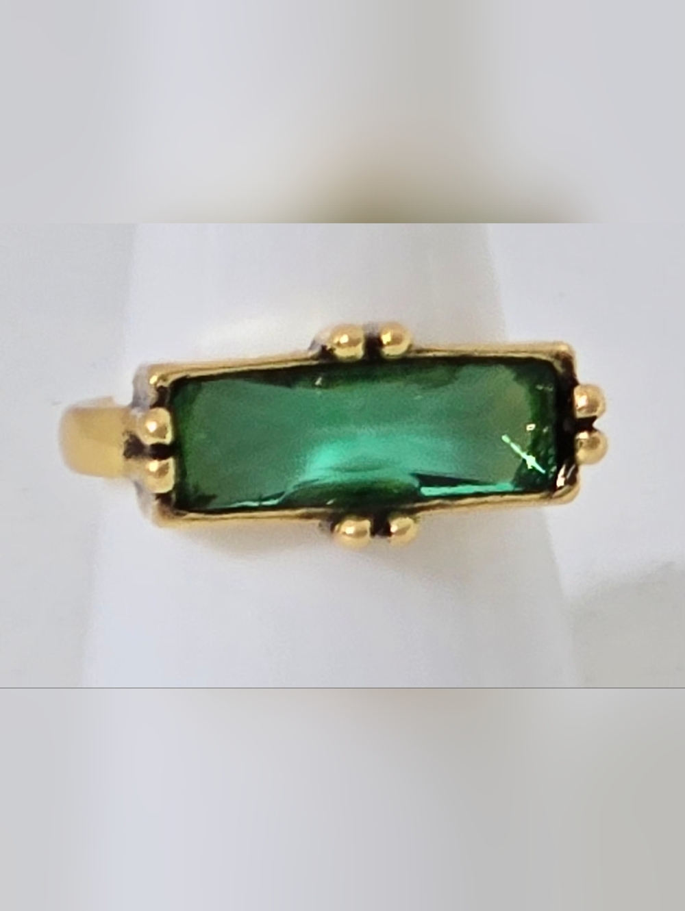 Vintage Style - Gold Tone Ring with Rectangular Green Stone